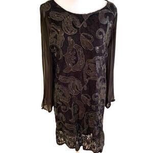 Marc New York Womens Sz 10  Black Sequin Dress Open Long Sleeve NWT